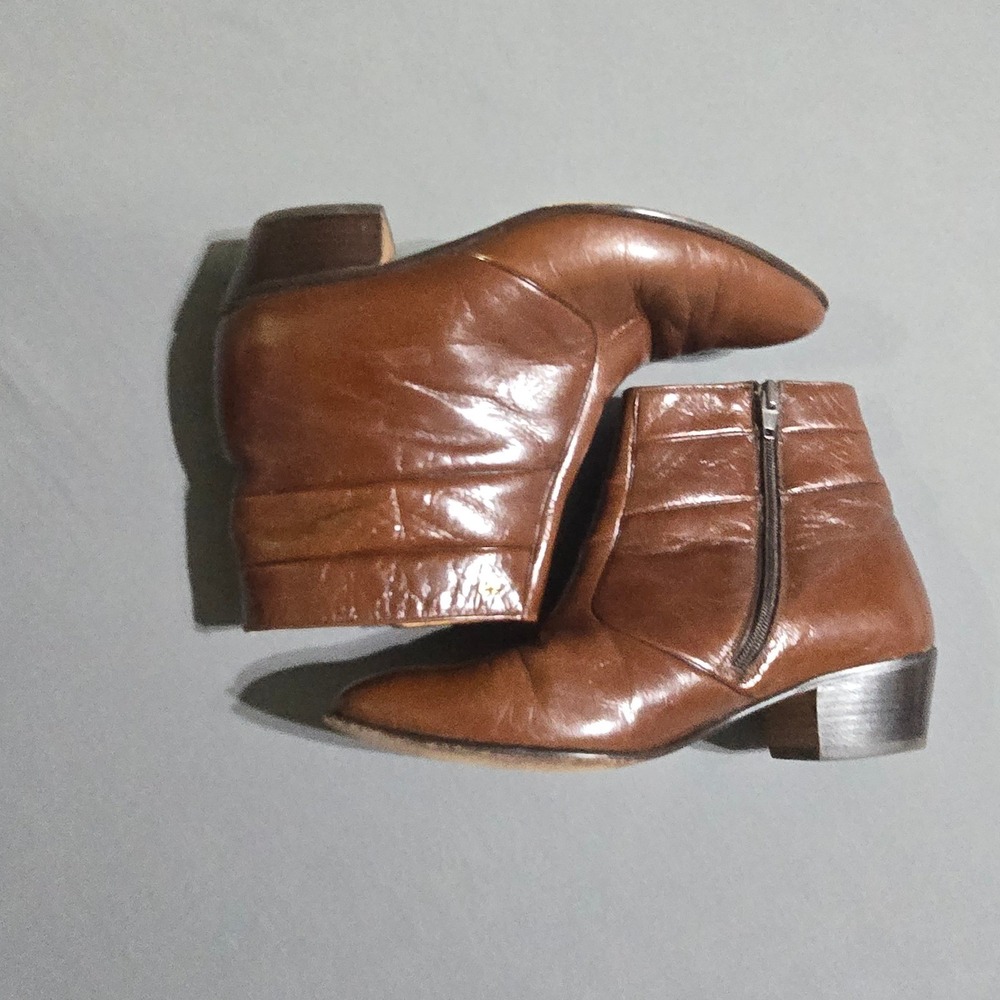 Stacy Adams Ankle Boots Womens 7 Brown Leather Pointed Toe Block Heel Zip Spain